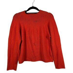 EILEEN FISHER Cotton Roll Neck‎ Knit Sweater Large Orange Cottagecore Fisherman